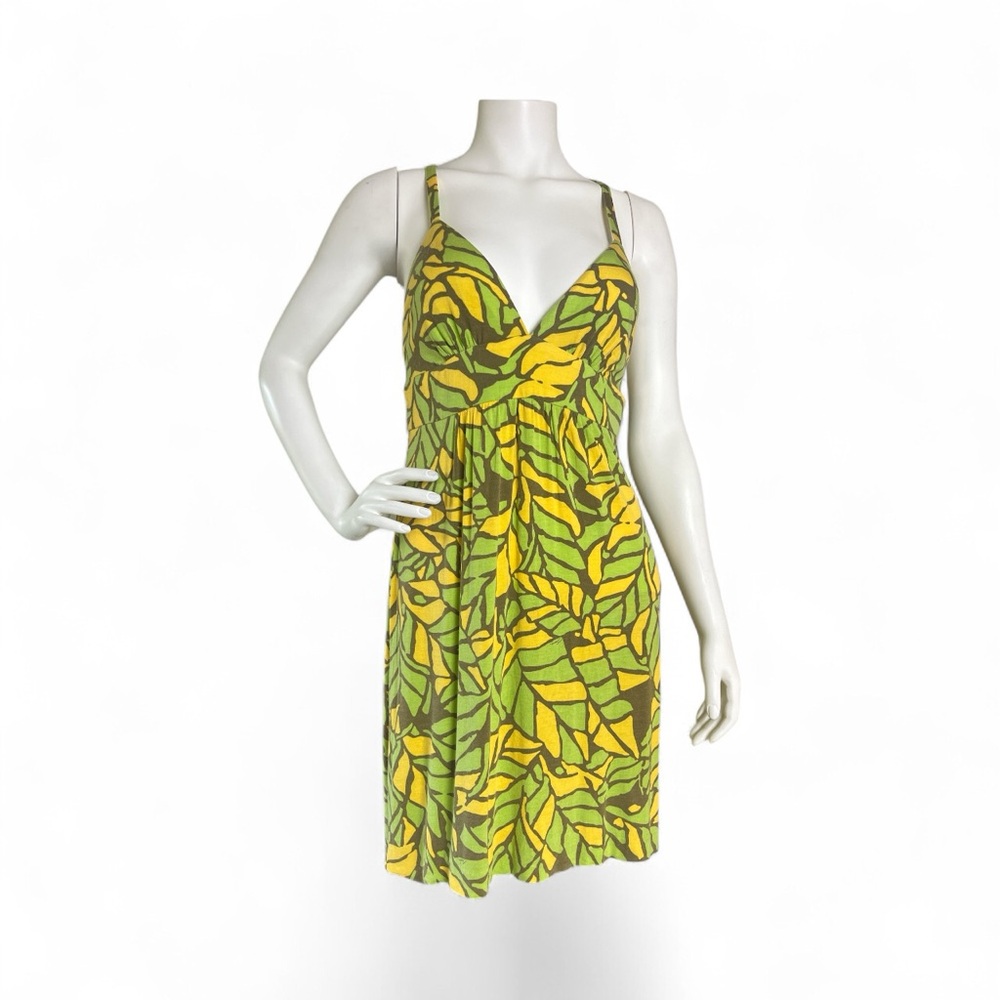 Trina Turk Green and Yellow Leaf Lightly  Dress